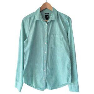 GAP Perfect Green and White Pin Stripe Button Down Long Sleeve Shirt